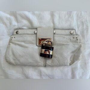 Chloe White Clutch with Silver and‎ Gold Details
